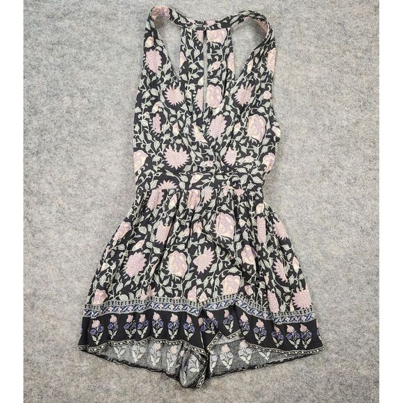 American Eagle Outfitters AEO Romper Women Small Floral Boho Smocked Waist VNeck - Picture 1 of 13